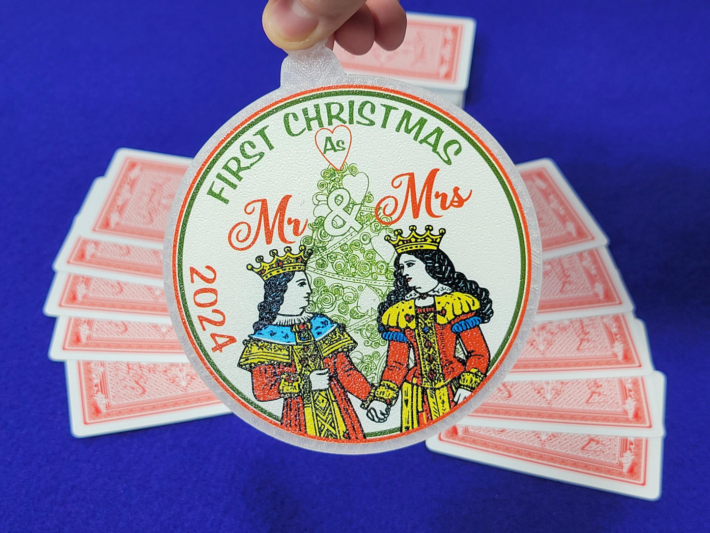 First Christmas Married Ornament: Personalized Mr. and Mrs. Playing Card Ornament