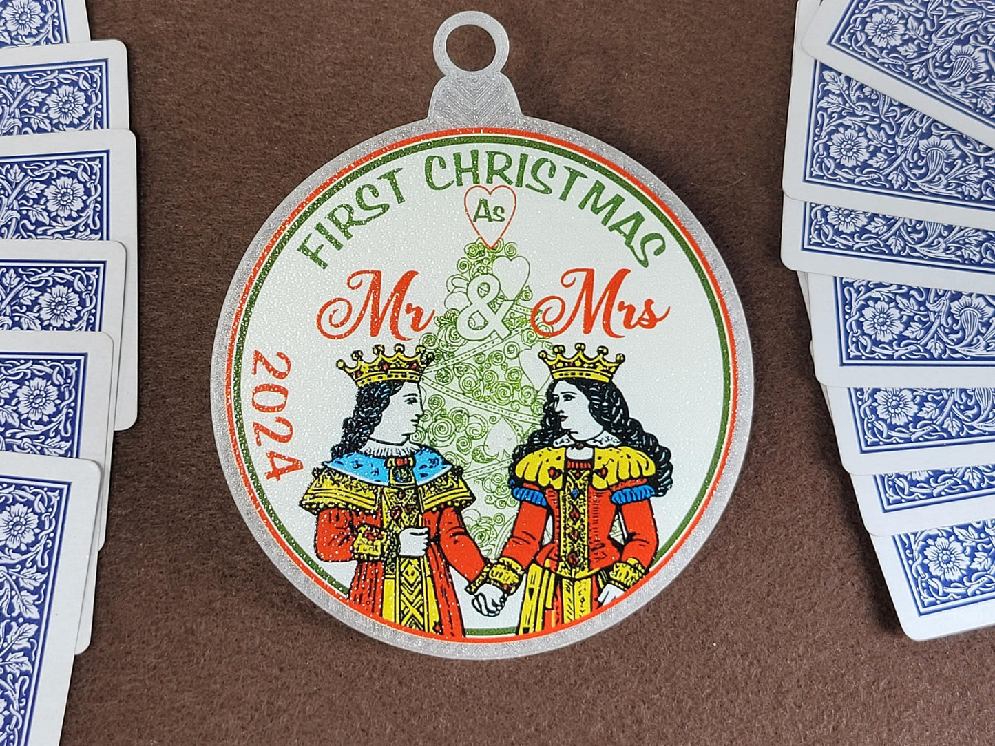 First Christmas Married Ornament: Personalized Mr. and Mrs. Playing Card Ornament