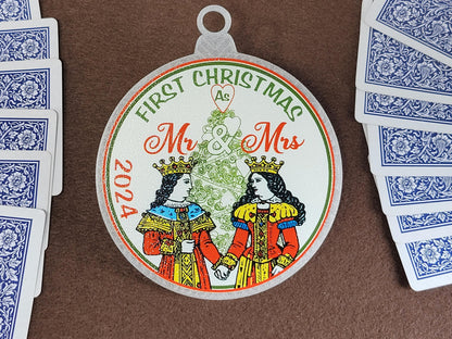First Christmas Married Ornament: Personalized Mr. and Mrs. Playing Card Ornament