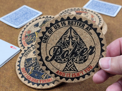 Corked Poker Coaster Set: Card Player Gift, Tournament Award