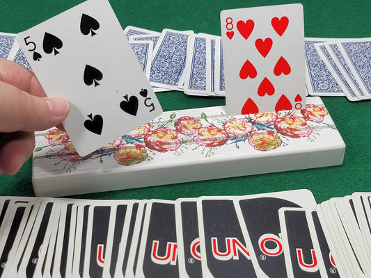 Cardholder for Mom! For playing card games, index cards, photos & more. Bottom reads, "A Mother is like a flower, beautiful and unique."