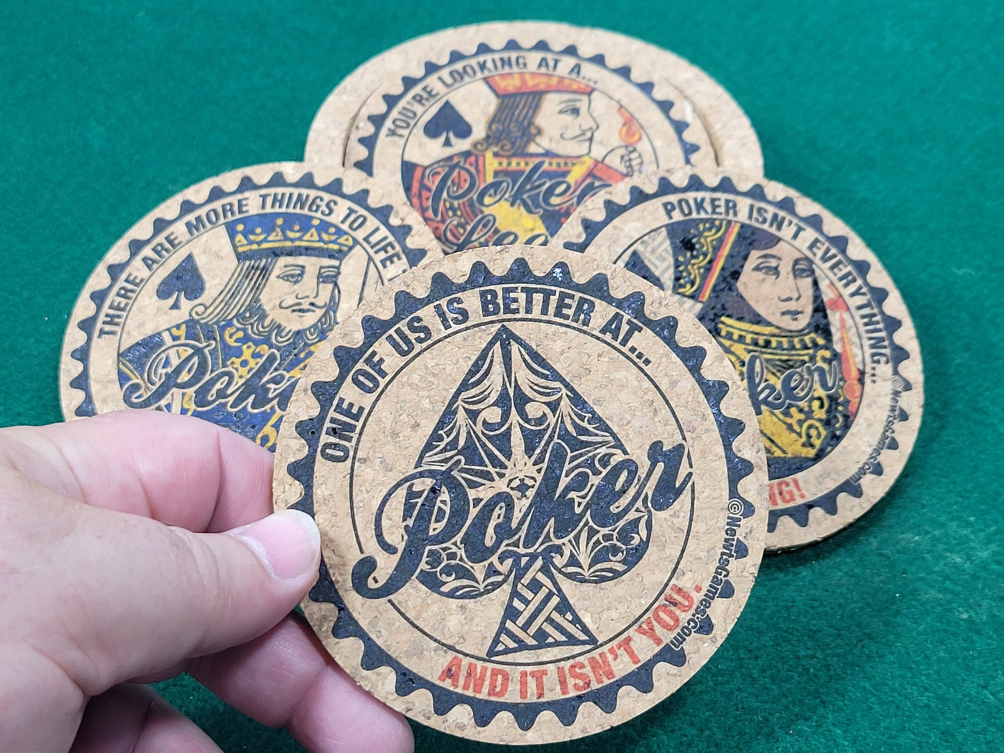 Corked Poker Coaster Set: Card Player Gift, Tournament Award