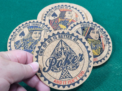 Corked Poker Coaster Set: Card Player Gift, Tournament Award