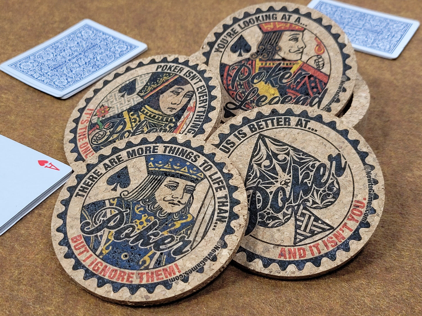 Corked Poker Coaster Set: Card Player Gift, Tournament Award