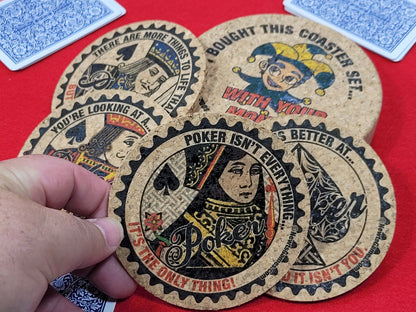 Corked Poker Coaster Set: Card Player Gift, Tournament Award