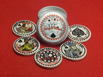 Royal Flush Ceramic Poker Chip Set: Card Guards in Tin