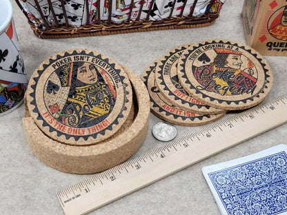 Corked Poker Coaster Set: Card Player Gift, Tournament Award
