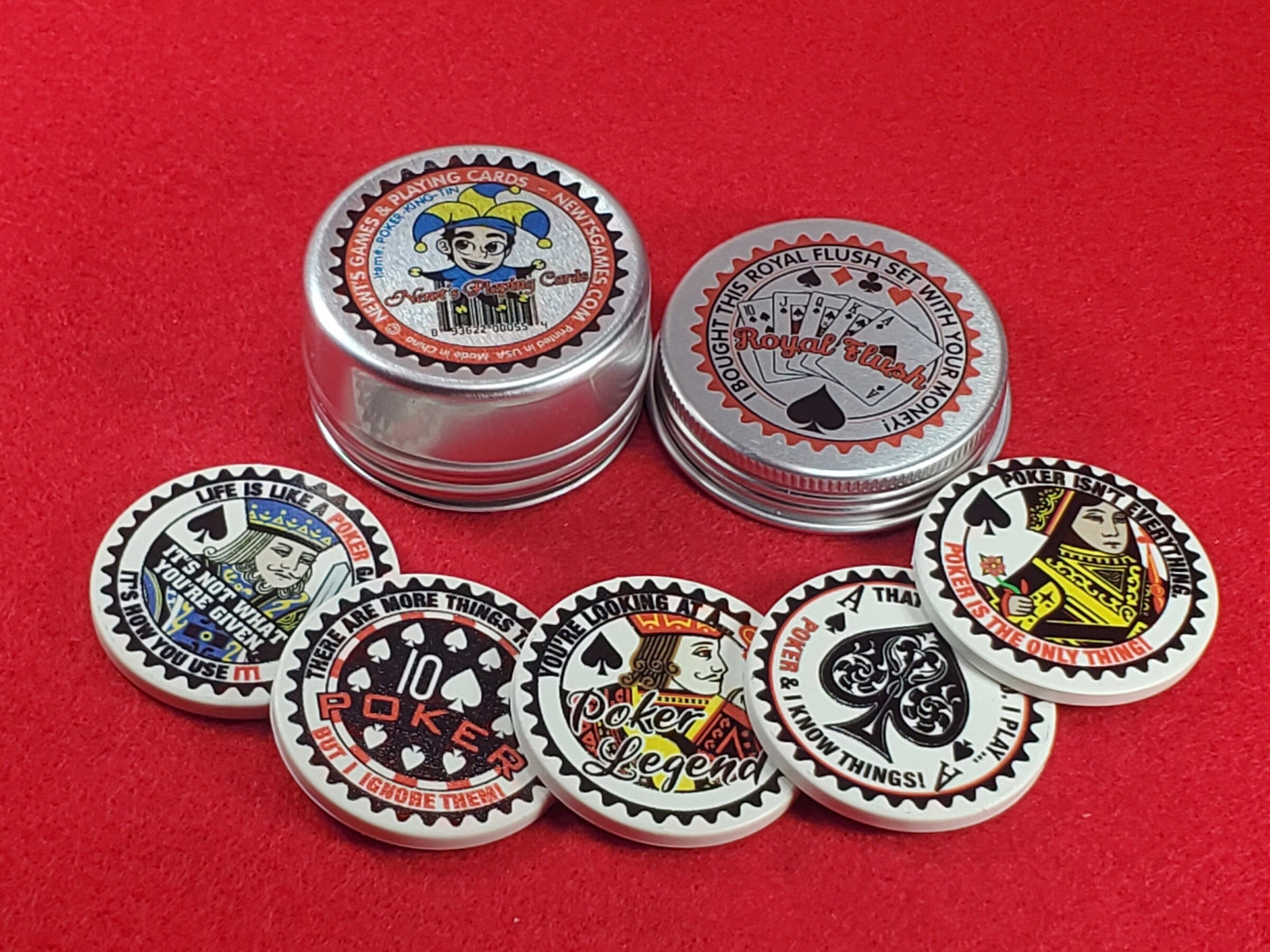 Royal Flush Ceramic Poker Chip Set: Card Guards in Tin
