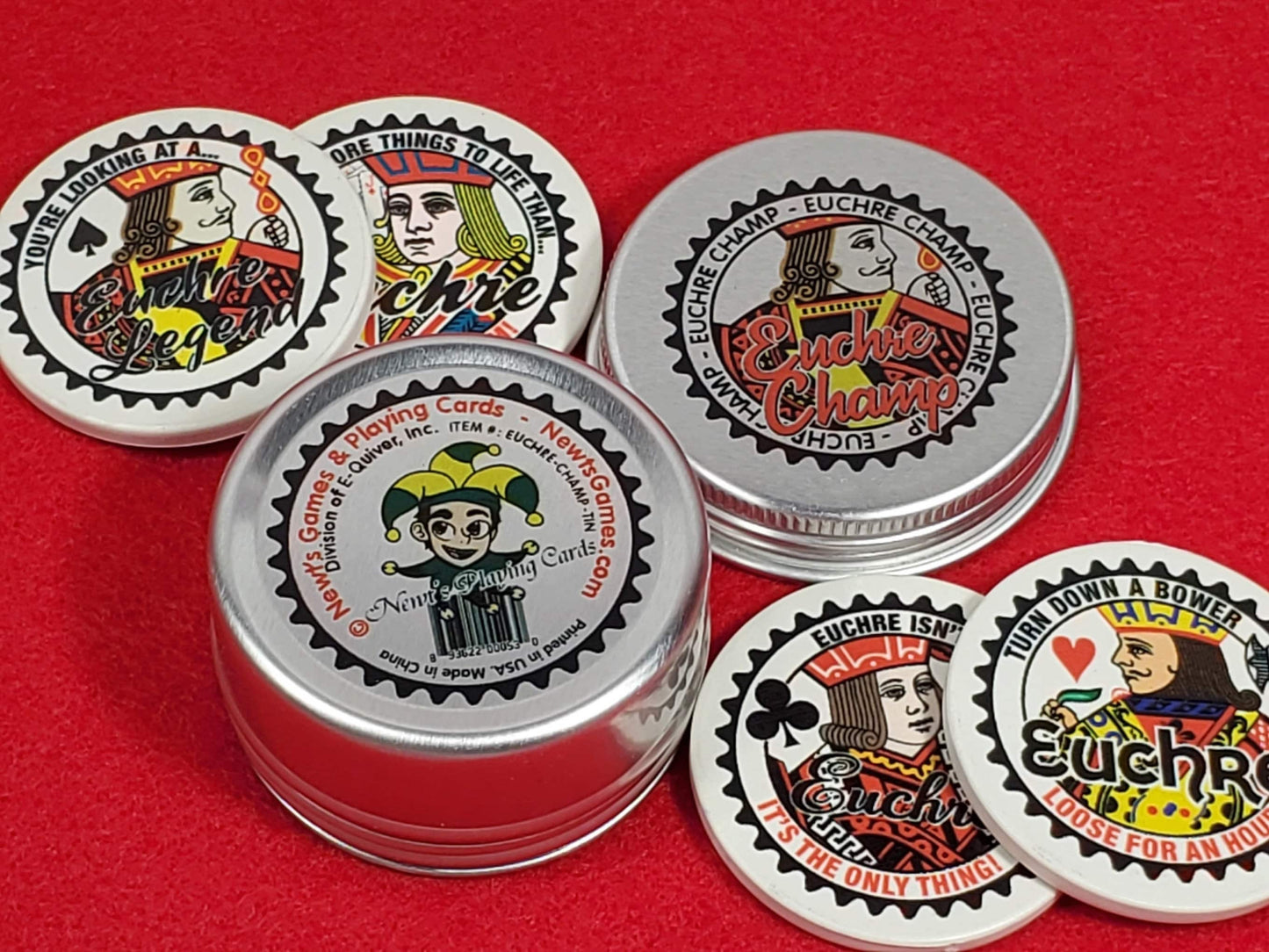 Euchre Champ Ceramic Poker Chips: Euchre Player Gift in Tin