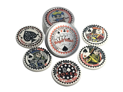 Royal Flush Ceramic Poker Chip Set: Card Guards in Tin
