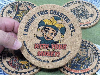 Corked Poker Coaster Set: Card Player Gift, Tournament Award