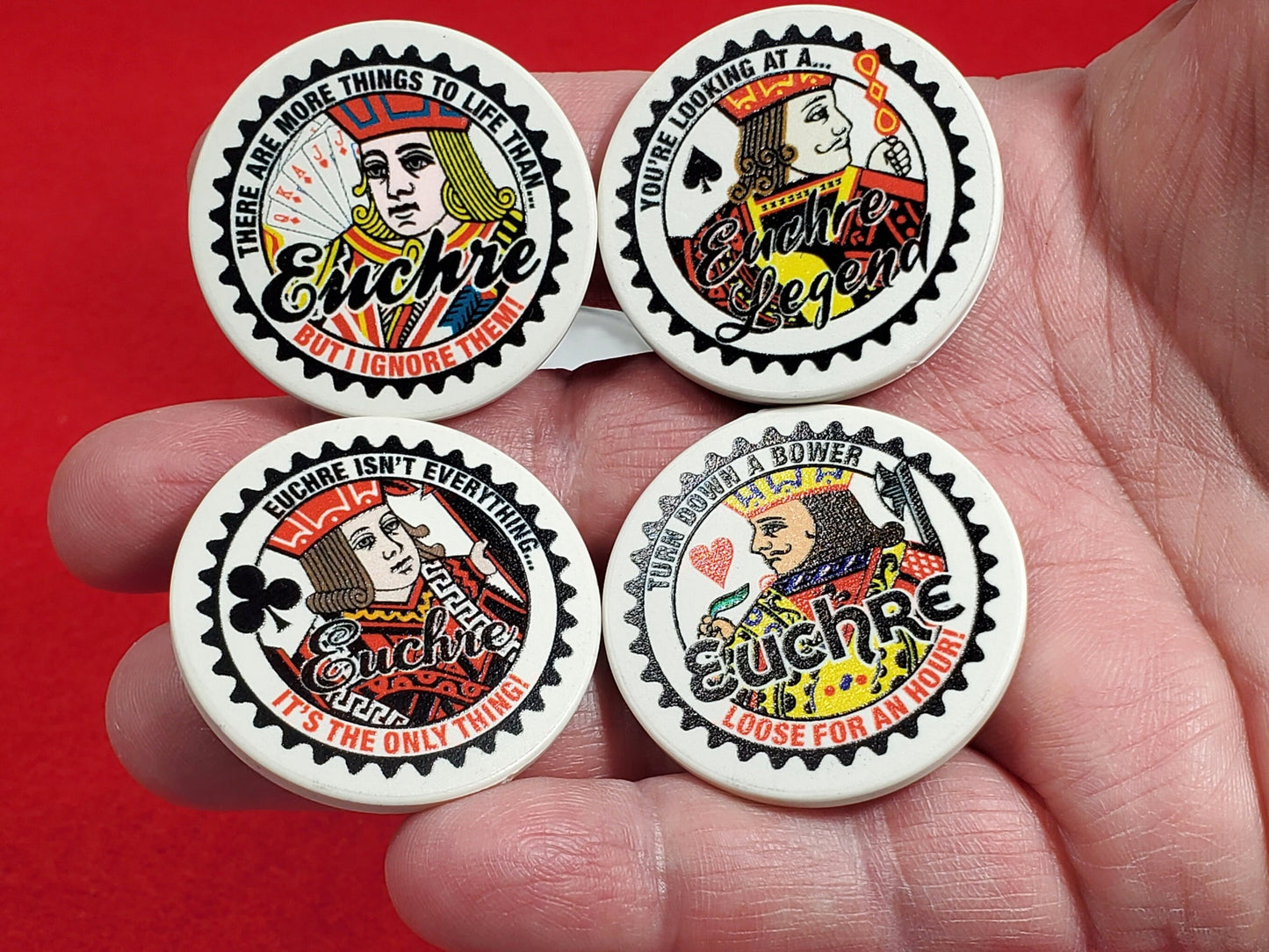 Euchre Champ Ceramic Poker Chips: Euchre Player Gift in Tin
