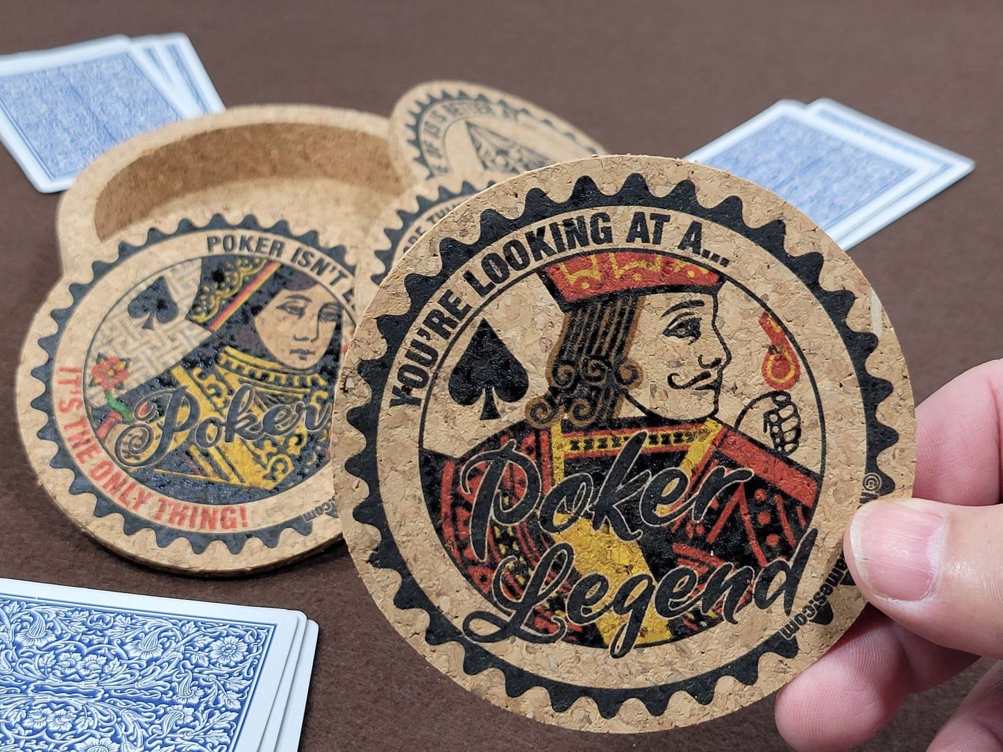Corked Poker Coaster Set: Card Player Gift, Tournament Award