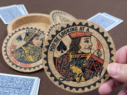 Corked Poker Coaster Set: Card Player Gift, Tournament Award