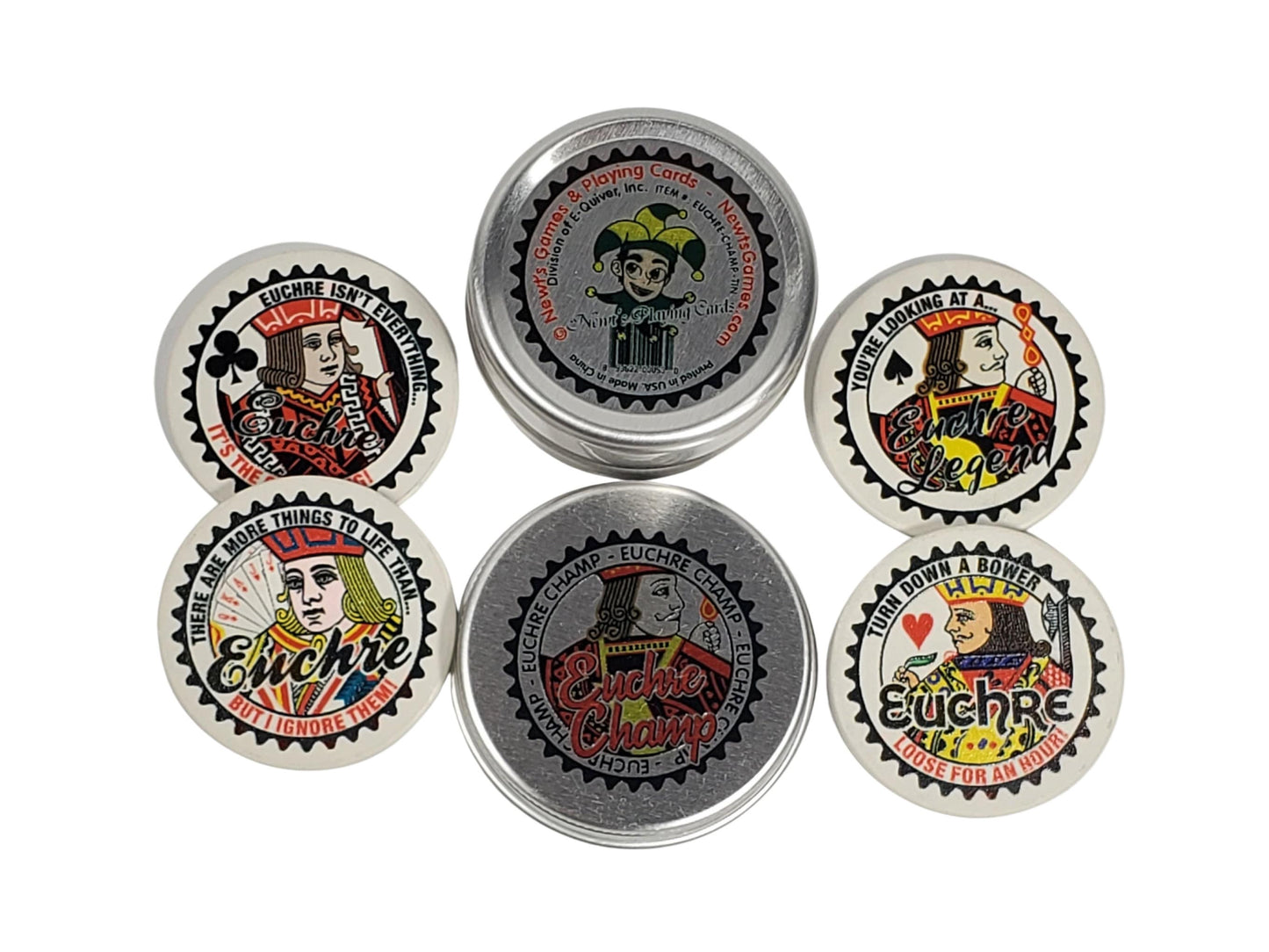 Euchre Champ Ceramic Poker Chips: Euchre Player Gift in Tin