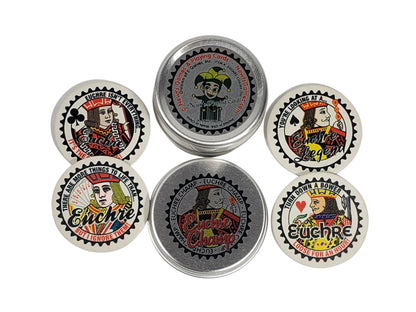 Euchre Champ Ceramic Poker Chips: Euchre Player Gift in Tin