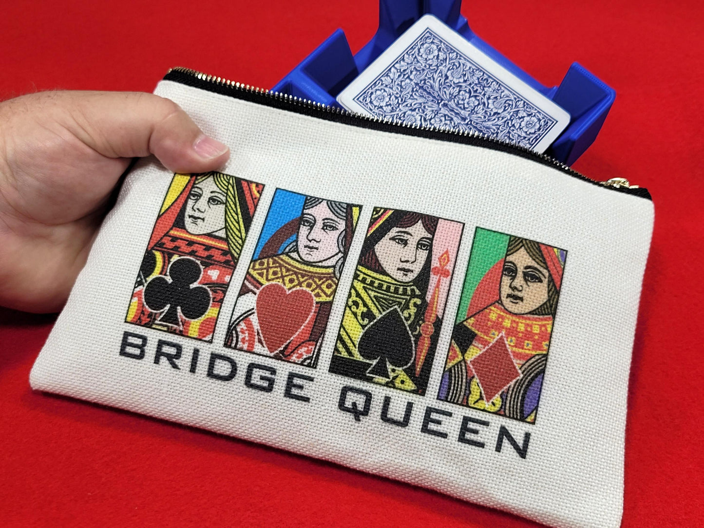 Bridge Queen or King, Linen Zipper Pouch: Custom Playing Card Night Bag