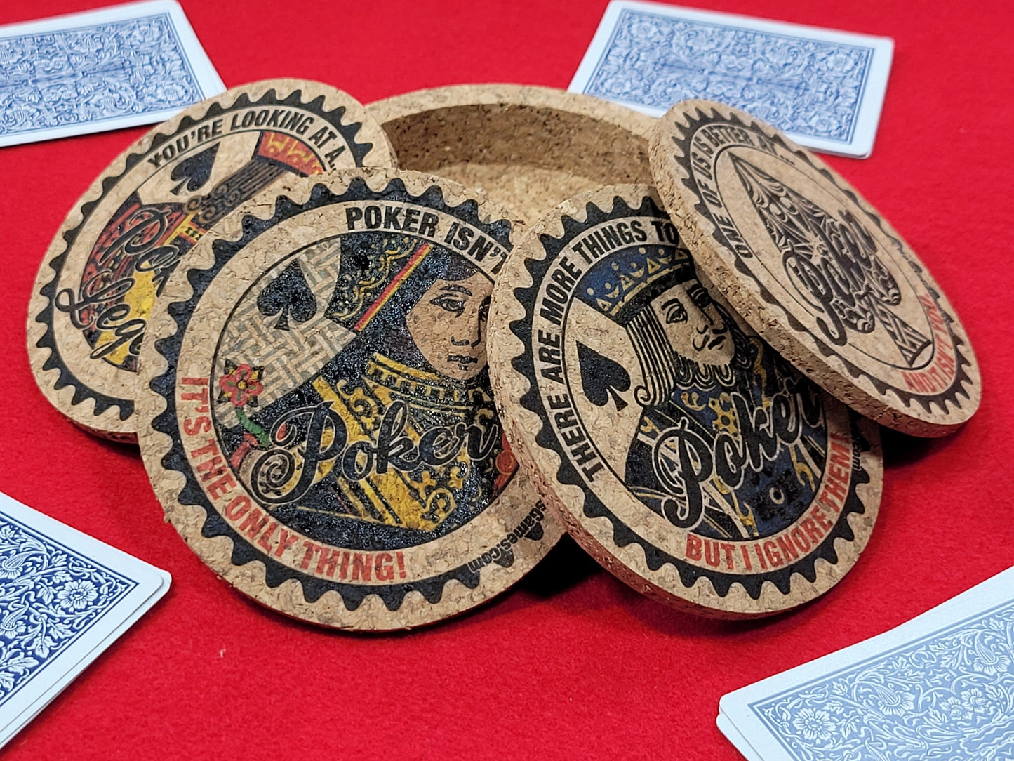 Corked Poker Coaster Set: Card Player Gift, Tournament Award