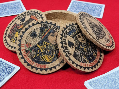 Corked Poker Coaster Set: Card Player Gift, Tournament Award