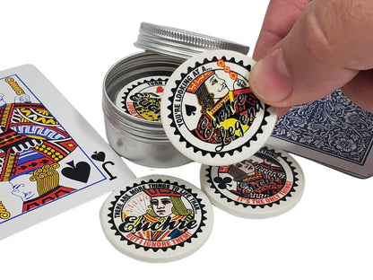 Euchre Champ Ceramic Poker Chips: Euchre Player Gift in Tin