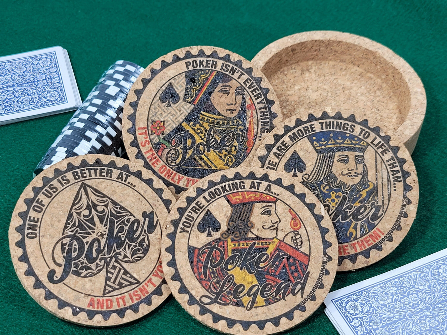 Corked Poker Coaster Set: Card Player Gift, Tournament Award
