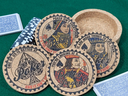Corked Poker Coaster Set: Card Player Gift, Tournament Award
