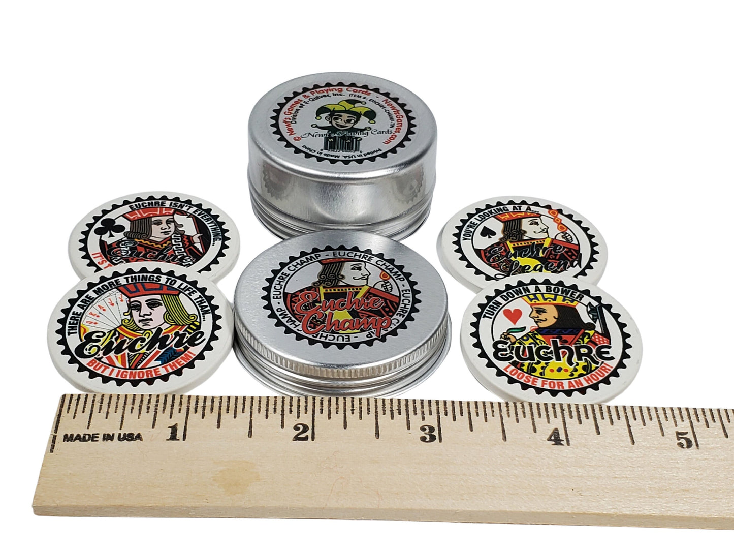 Euchre Champ Ceramic Poker Chips: Euchre Player Gift in Tin
