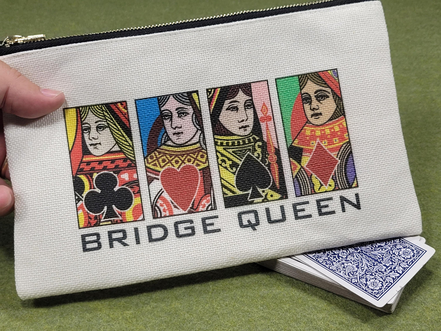 Bridge Queen or King, Linen Zipper Pouch: Custom Playing Card Night Bag