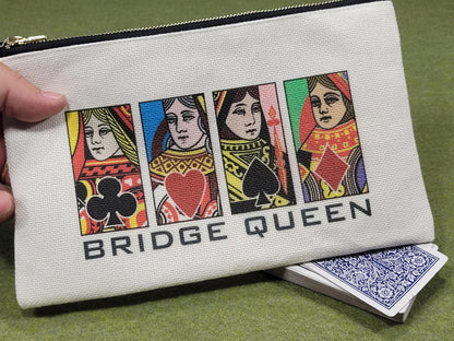 Bridge Queen or King, Linen Zipper Pouch: Custom Playing Card Night Bag