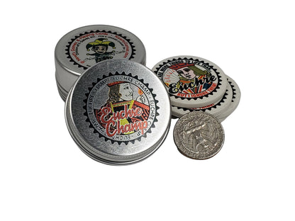 Euchre Champ Ceramic Poker Chips: Euchre Player Gift in Tin
