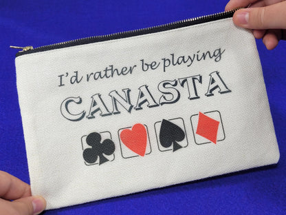 I'd Rather be Playing Canasta, Linen Zipper Pouch: Personalized Card Game Night Bag