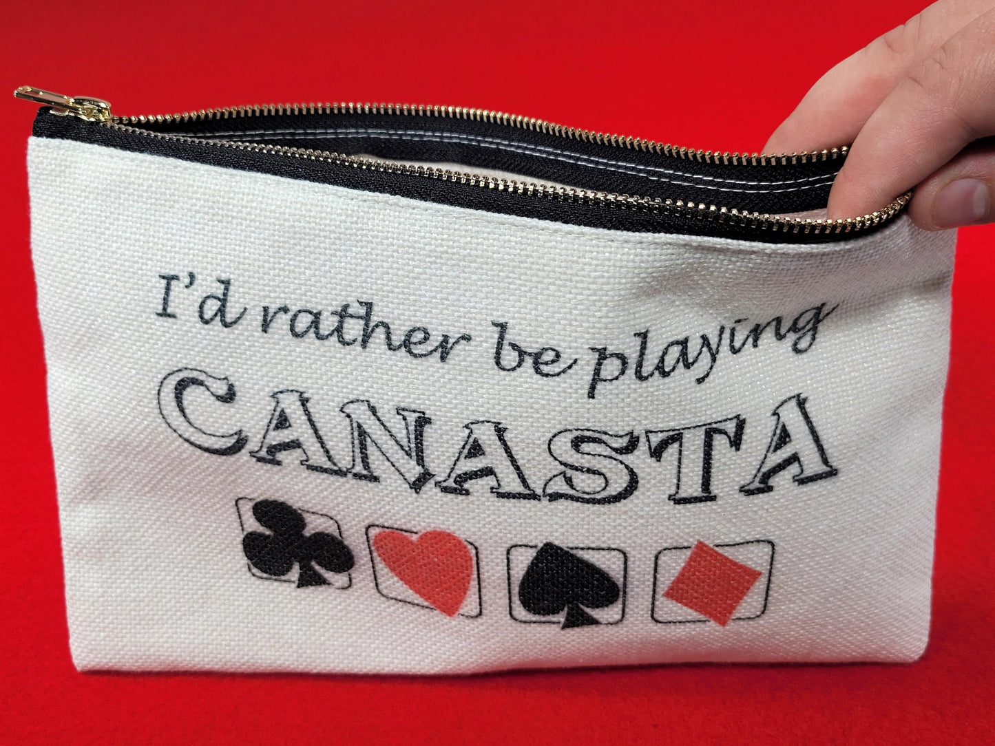 I'd Rather be Playing Canasta, Linen Zipper Pouch: Personalized Card Game Night Bag