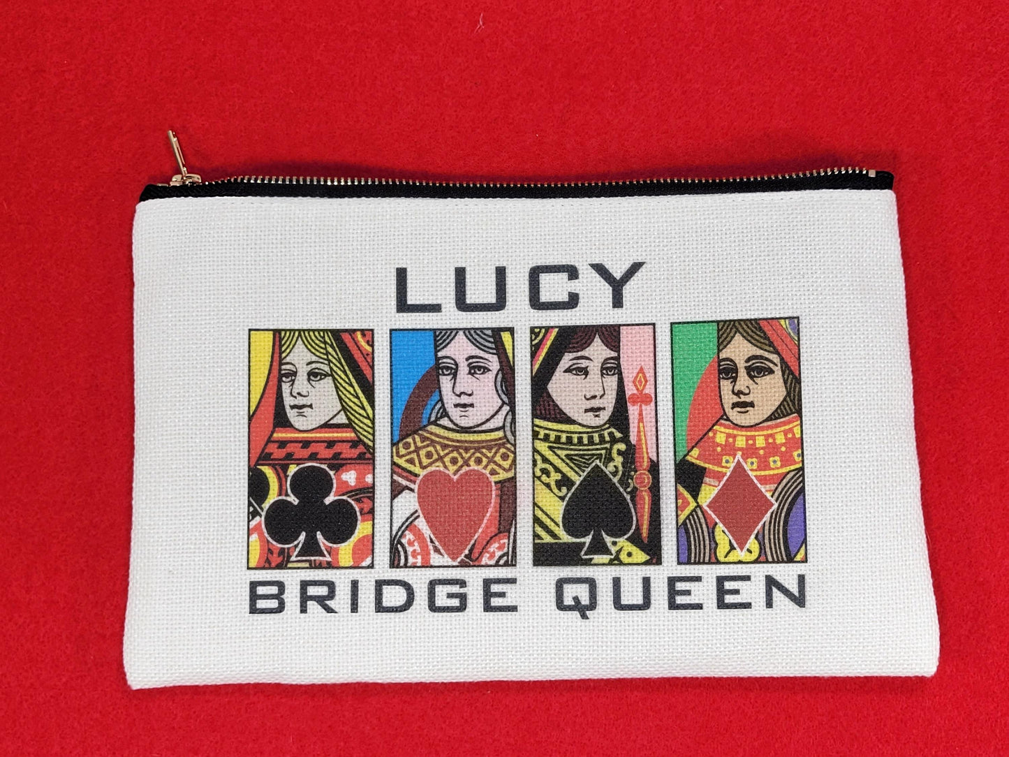 Bridge Queen or King, Linen Zipper Pouch: Custom Playing Card Night Bag