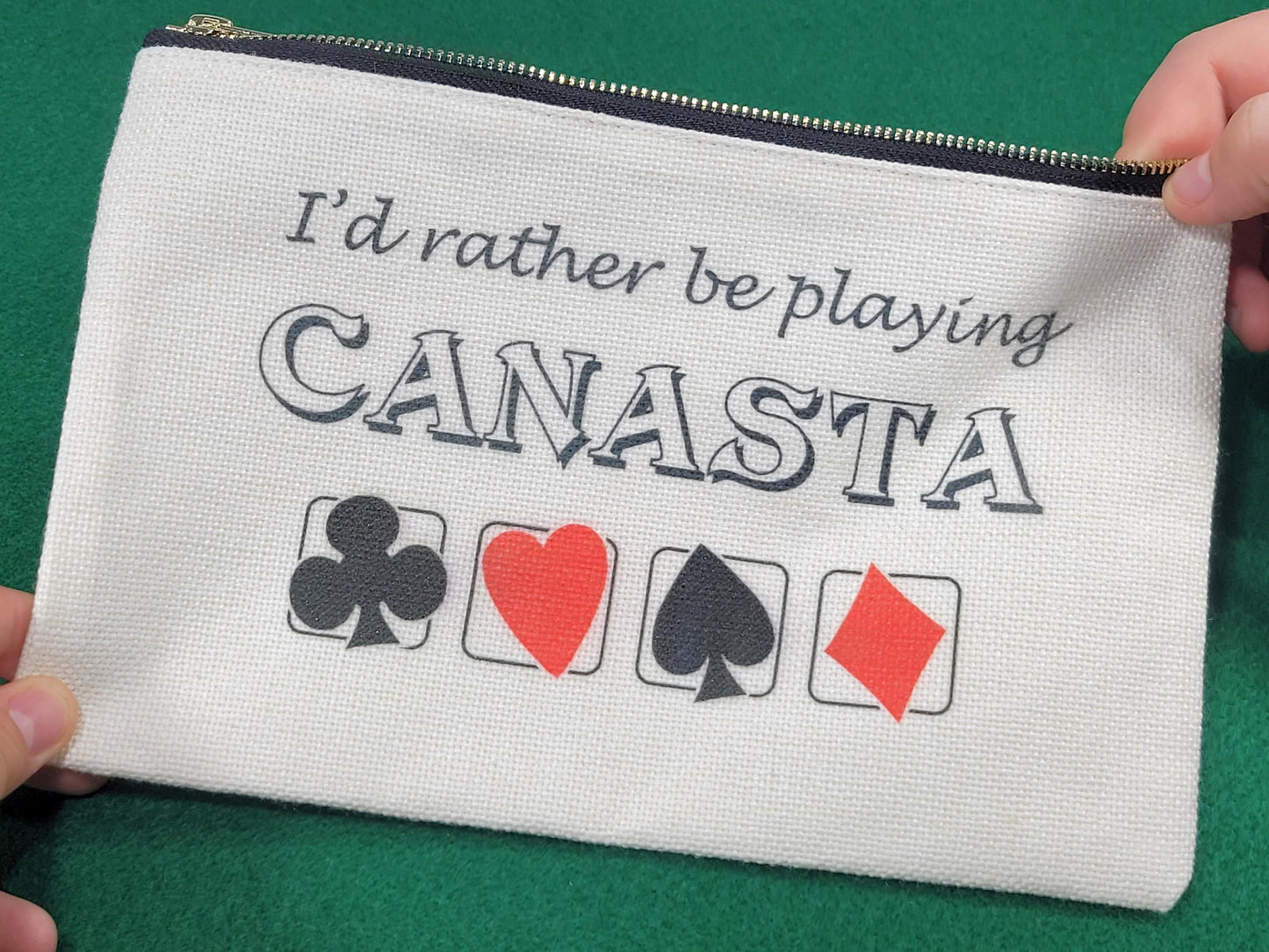 I'd Rather be Playing Canasta, Linen Zipper Pouch: Personalized Card Game Night Bag