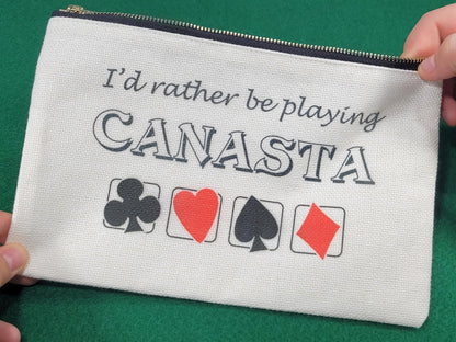 I'd Rather be Playing Canasta, Linen Zipper Pouch: Personalized Card Game Night Bag