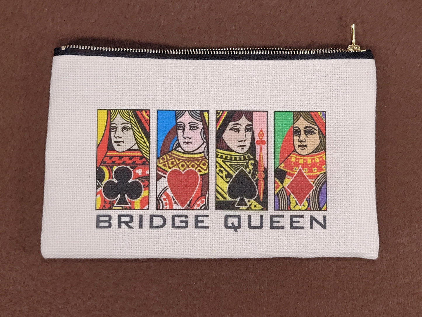 Bridge Queen or King, Linen Zipper Pouch: Custom Playing Card Night Bag