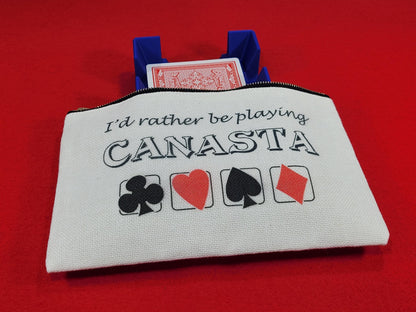 I'd Rather be Playing Canasta, Linen Zipper Pouch: Personalized Card Game Night Bag