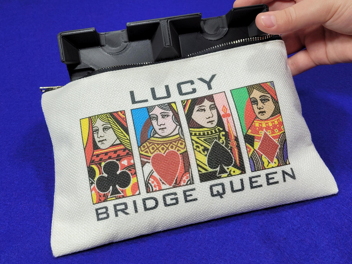 Bridge Queen or King, Linen Zipper Pouch: Custom Playing Card Night Bag