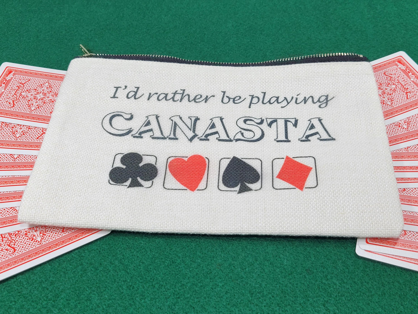 I'd Rather be Playing Canasta, Linen Zipper Pouch: Personalized Card Game Night Bag