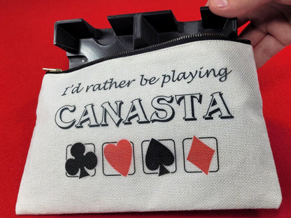 I'd Rather be Playing Canasta, Linen Zipper Pouch: Personalized Card Game Night Bag