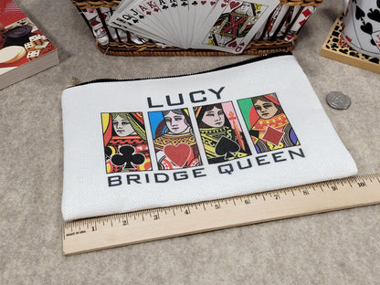 Bridge Queen or King, Linen Zipper Pouch: Custom Playing Card Night Bag