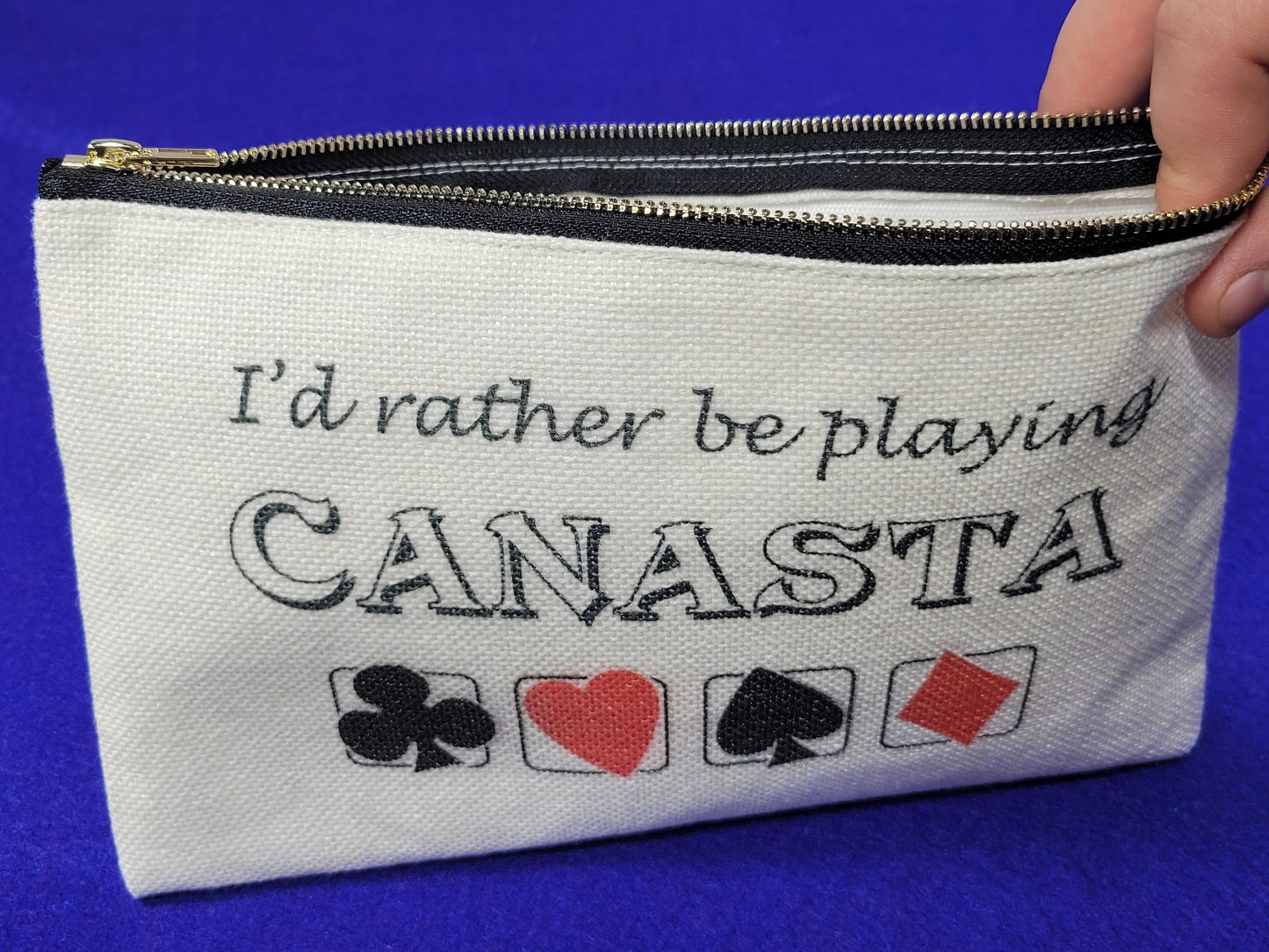 I'd Rather be Playing Canasta, Linen Zipper Pouch: Personalized Card Game Night Bag