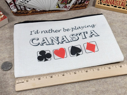 I'd Rather be Playing Canasta, Linen Zipper Pouch: Personalized Card Game Night Bag