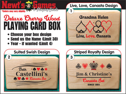 Solid Cherry Wood Playing Card Box: Personalized Canasta Gift - Made in USA