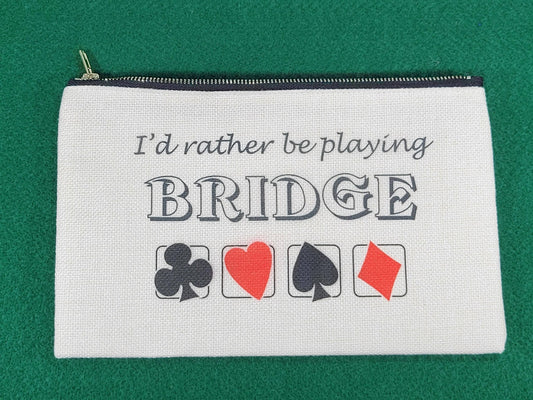 I'd Rather be Playing Bridge, Linen Zipper Pouch: Personalized Card Game Night Bag