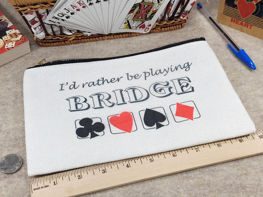 I'd Rather be Playing Bridge, Linen Zipper Pouch: Personalized Card Game Night Bag