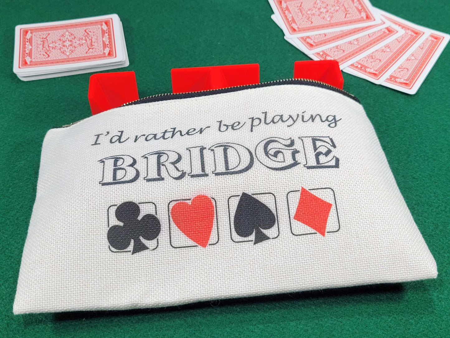 I'd Rather be Playing Bridge, Linen Zipper Pouch: Personalized Card Game Night Bag