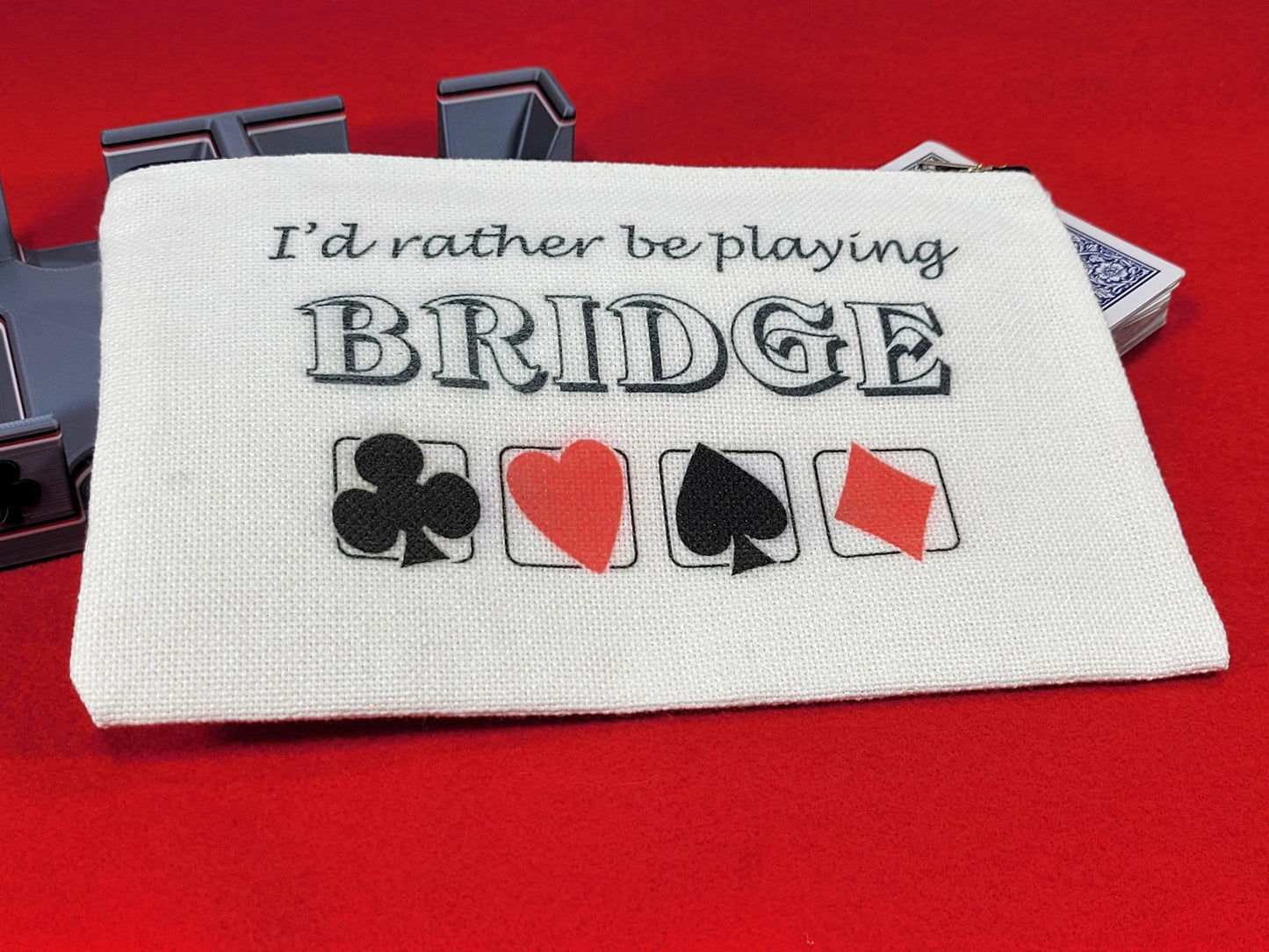 I'd Rather be Playing Bridge, Linen Zipper Pouch: Personalized Card Game Night Bag