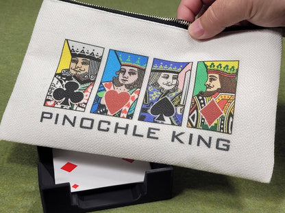 Pinochle Queen or King, Linen Zipper Pouch: Custom Playing Card Night Bag