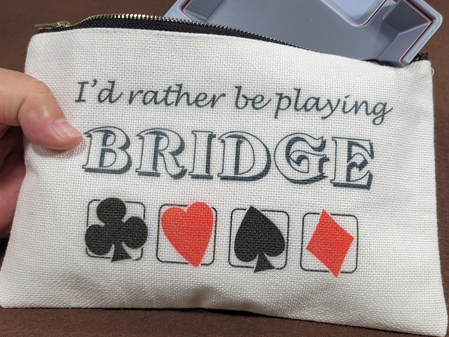 I'd Rather be Playing Bridge, Linen Zipper Pouch: Personalized Card Game Night Bag